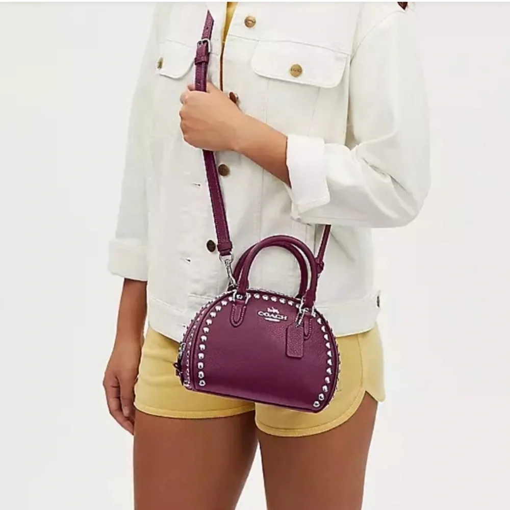 Coach Sydney Satchel with Rivets Crossbody Doctor’s Bag Satchel Studs 2 Handles - Picture 2 of 14